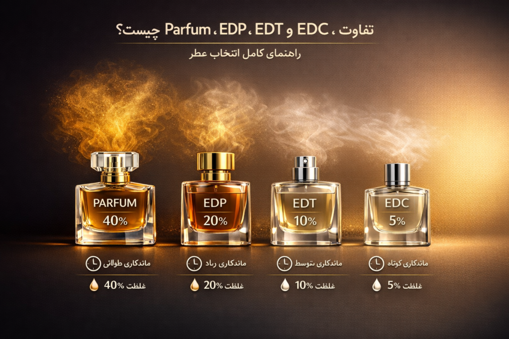 تفاوت Parfum، EDP، EDT و EDC چیست؟ راهنمای کامل انتخاب عطر